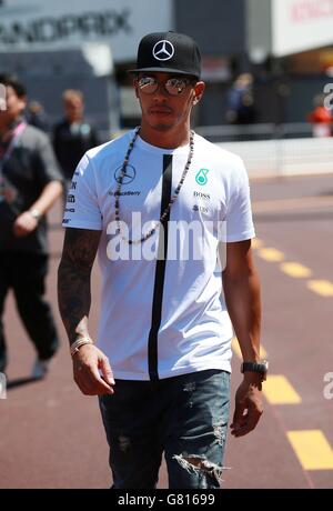 Motor Racing - Formula One World Championship - 2015 Monaco Grand Prix - Friday - Circuit de Monaco. Mercedes' Lewis Hamilton at the Circuit de Monaco, Monaco. Stock Photo