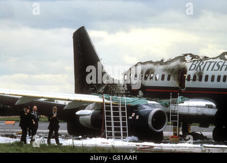 Disasters and Accidents - Fire - British Airtours Boeing 737 - Manchester Airport. The rear section of the British Airtours Boeing 737, where the worst damage occurred. Stock Photo
