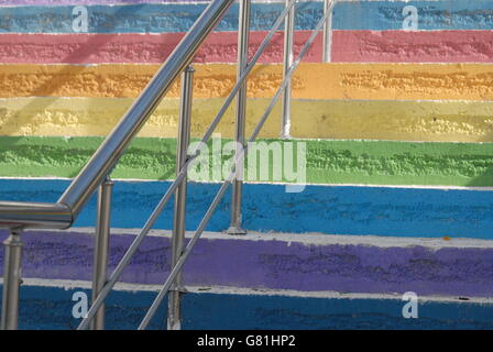 Very Colorful Handrail Colorful stairs with chromium-plating handrails Stock Photo - Alamy