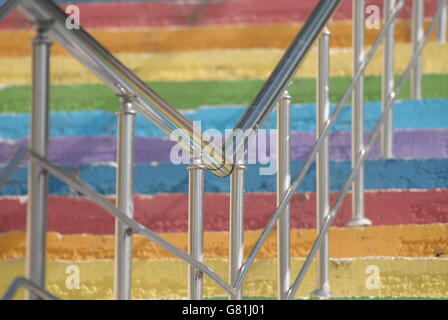 Very Colorful Handrail Colorful stairs with chromium-plating handrails Stock Photo - Alamy