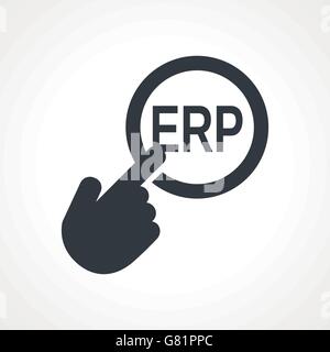 Hand presses the button with text "ERP" Stock Vector