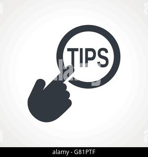 Hand presses the button with text "TIPS" Stock Vector
