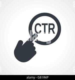 Hand presses the button with text "CTR" Stock Vector