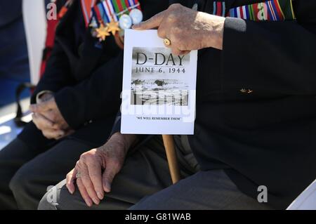Normandy veterans attend a ceremony of remembrance in Arromanches, Normandy, France. Stock Photo