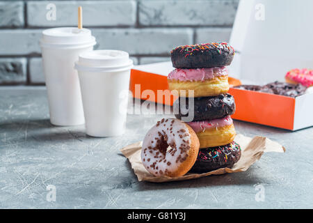 Stack of assorted donuts Stock Photo