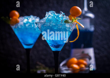 Blue cocktail in martini glasses Stock Photo