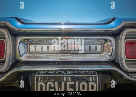 Detail of the rear of a blue 1960s Ford Thunderbird. Stock Photo