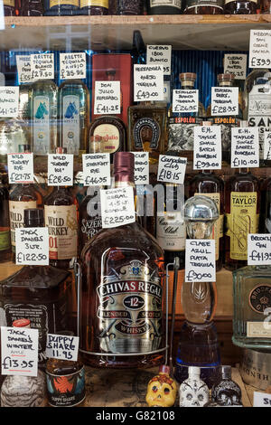 UK,London,Alcohol on display on the shelves of off-license shop Stock Photo