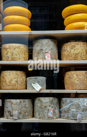 UK,London,Borough Market -Artisan cheese wheels on sale Stock Photo