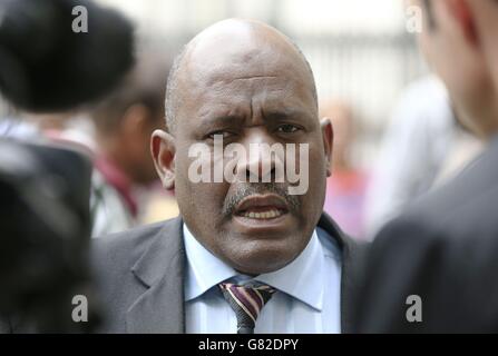 Louis Olivier Bancoult, leader of the Chagos Refugee Group, speaks to the media as he arrives at the Supreme Court in London, as former residents of the Chagos Islands are challenging a decision made six years ago by the House of Lords which dashed their hopes of returning home to their native islands in the Indian Ocean. Stock Photo