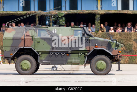 BURG / GERMANY - JUNE 25, 2016: german armored military infantry mobility vehicle, ATF Dingo drives on open day in barrack burg Stock Photo