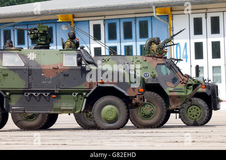 BURG / GERMANY - JUNE 25, 2016: german military army convoy, stands on open day in barrack burg / germany at june 25, 2016 Stock Photo