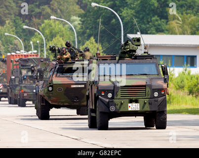 BURG / GERMANY - JUNE 25, 2016: german military army convoy, drives on open day in barrack burg / germany at june 25, 2016 Stock Photo