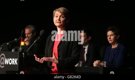 Labour leadership contender Yvette Cooper, speaks at the annual conference of the GMB union in Dublin. Stock Photo