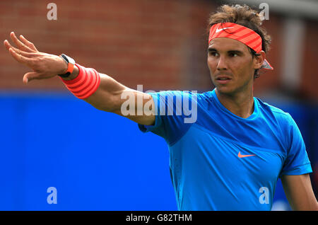Rafael Nadal of Spain reacts during day two of the the AEGON Championships at The Queen's Club, London. Stock Photo