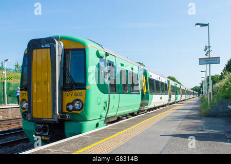 A Southern rail train at Honor Oak Park station, in London. Stock Photo