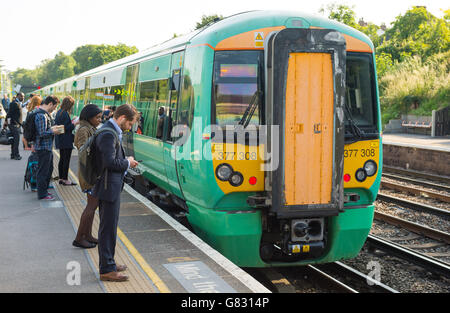 Railway stock. A Southern rail train at Honor Oak Park station, in London. Stock Photo