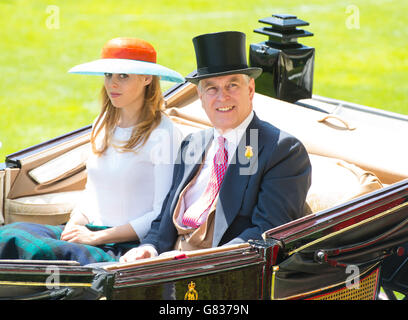 Princess Beatrice and the Duke of York during Ladies Day, on day three of the 2015 Royal Ascot Meeting at Ascot Racecourse, Berkshire. Stock Photo