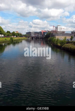 A general view of Taffs Mead Embankment, Cardiff, as police are appealing for the mother of a baby whose body was recovered from the River Taff to come forward. Stock Photo