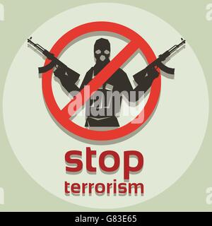 Stop Terrorism Sign Armed Terrorist Stock Vector