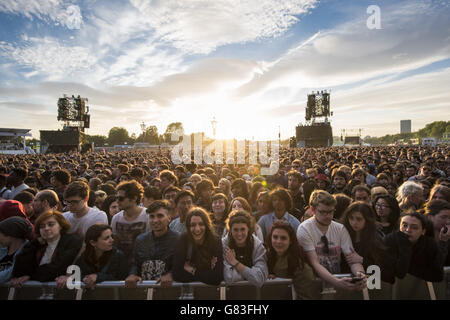 Fans listen to The Strokes performing at British Summer Time Hyde Park festival, in Hyde Park, London. Stock Photo