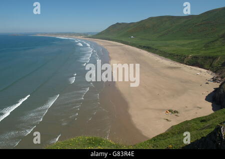 One of the top 10 beaches of the world the views over Rhossili Bay and Worm's Head are outstanding Stock Photo