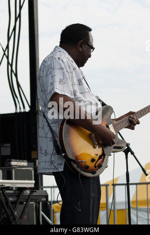 Preston Shannon, the King of Beale Street,  performing Memphis Blues music at the 2015 American Folk Festival, Bangor, ME Stock Photo