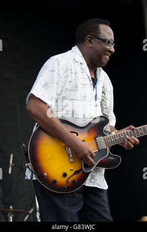 Preston Shannon performing Memphis Blues music at the 2015 American Folk Festival, Bangor, ME Stock Photo