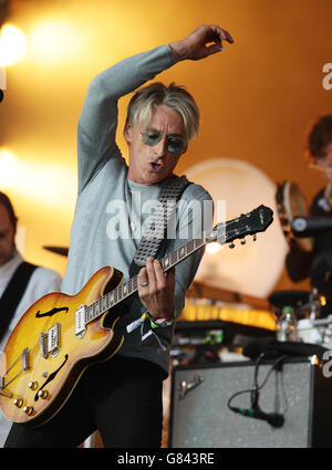 Glastonbury Festival 2015 - Day 3. Paul Weller performing on The Pyramid Stage during the Glastonbury Festival, at Worthy Farm in Somerset. Stock Photo