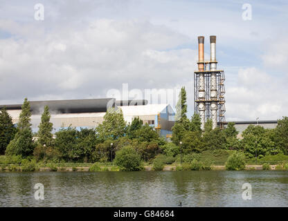 Industrial chimney in Atlantic Wharf, Cardiff. Stock Photo