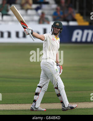 Cricket - Tour Match - Day One - Essex v Australia - The Essex County Ground. Australia's Mitchell Marsh celebrates reaching his century during the tour match at the Essex County Ground, Chelmsford. Stock Photo