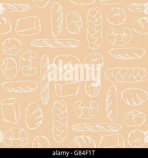 Vector. Bake, Bread mix seamless background. Good for packaging, wrapping paper or other accessories for bakery. Beige and white pattern. Stock Vector