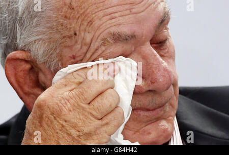 Australia's David Graham sheds a tear during a press conference ahead of being inducted into the World Golf Hall of Fame this evening, during a practice day ahead of The Open Championship 2015 at St Andrews, Fife. Stock Photo