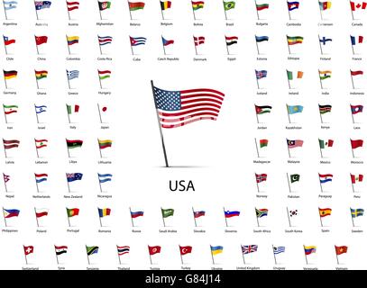 Set of flags on a pole with shadow Stock Vector