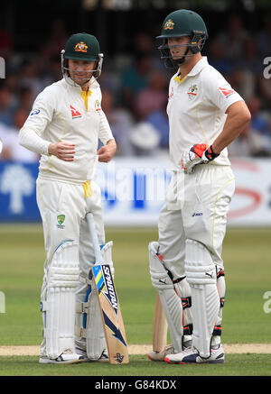 Cricket - Tour Match - Essex v Australia - The Essex County Ground. Australia captain Michael Clarke (left) with Shaun Marsh during tour match at the Essex County Ground, Chelmsford. Stock Photo