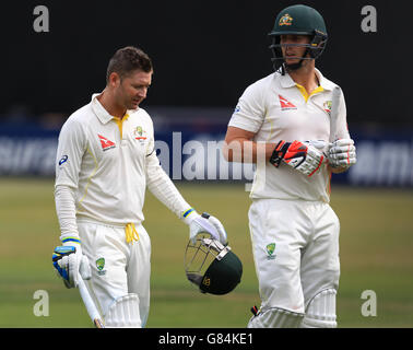 Cricket - Tour Match - Essex v Australia - The Essex County Ground. Australia captain Michael Clarke (left) with Shaun Marsh during tour match at the Essex County Ground, Chelmsford. Stock Photo