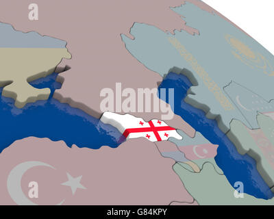 Georgia with flag highlighted on model of globe. 3D illustration Stock Photo