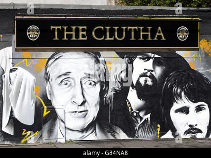 Murals at the Clutha Bar, Glasgow, as it reopens after a police helicopter crash in 2013, which killed 10 people. Stock Photo