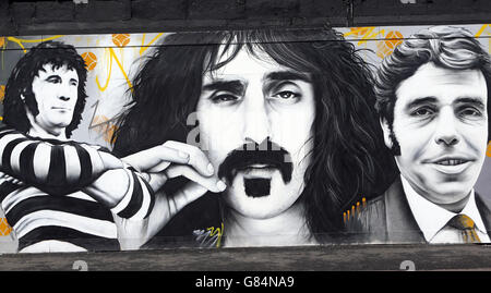 Murals at the Clutha Bar, Glasgow, as it reopens after a police helicopter crash in 2013, which killed 10 people. Stock Photo