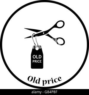 Scissors cut old price tag icon. Thin circle design. Vector illustration. Stock Vector