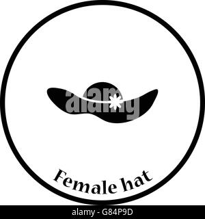 Elegant woman hat icon. Thin circle design. Vector illustration. Stock Vector