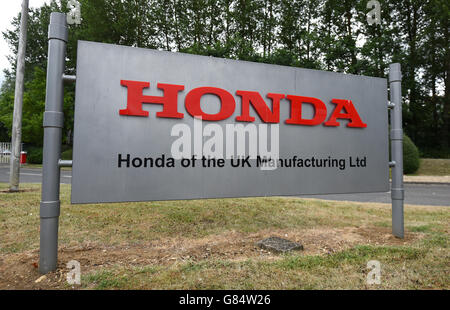 General view of a Honda sign outside of Honda of the UK Manufacturing Ltd's factory in Swindon Stock Photo