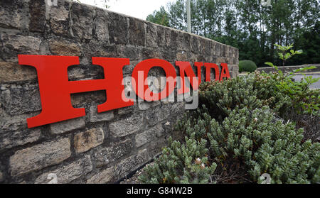 General view of a Honda sign outside of Honda of the UK Manufacturing Ltd's factory in Swindon Stock Photo