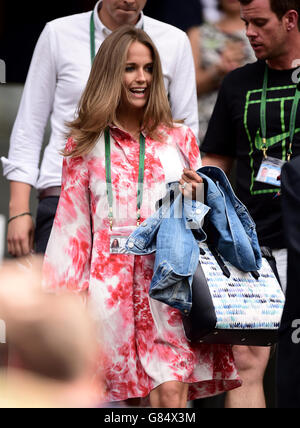 Kim Murray (Sears) takes her place in the players box during day Seven of the Wimbledon Championships at the All England Lawn Tennis and Croquet Club, Wimbledon. Stock Photo