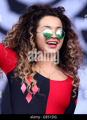 Ella Eyre performs on the main stage at the T in the Park music festival at Strathallan in Perthshire. Stock Photo