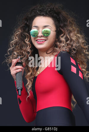 T in the Park - Perthshire. Ella Eyre performs on the main stage at the T in the Park music festival at Strathallan in Perthshire. Stock Photo