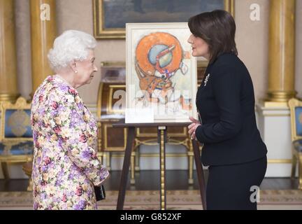 Queen Elizabeth II receives the President of the Republic of Kosovo Atifete Jahjaga during an audience at Buckingham Palace, London. Stock Photo