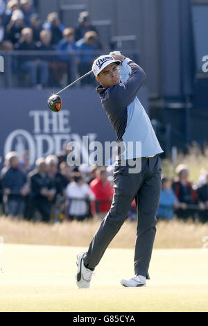 USA's Rickie Fowler tees off during day two of The Open Championship 2015 at St Andrews, Fife. Stock Photo