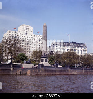 Cleopatra's Needle on Victoria Embankment in London, with the old Shell building in the background. Stock Photo