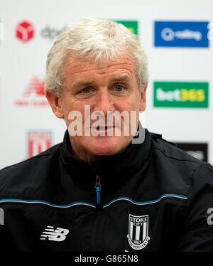 Stoke City manager Mark Hughes during the press conference at the Britannia Stadium, Stoke-on-Trent. Stock Photo